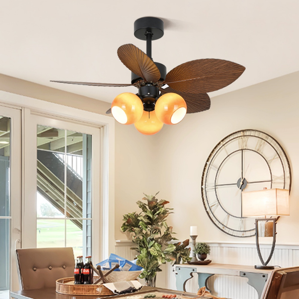 Mid-Century Style Mini Ceiling Fan Light  Dinning Room Bedroom Light Fan All In One