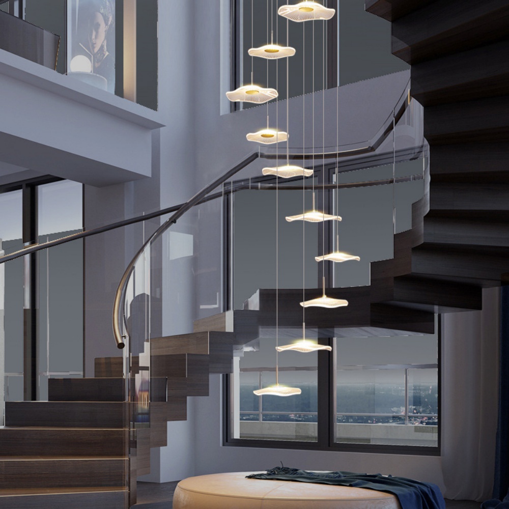 Modern Duplex Pendant Light Lotus Leaf Shaped Living Room Villa Staircase Chandelier