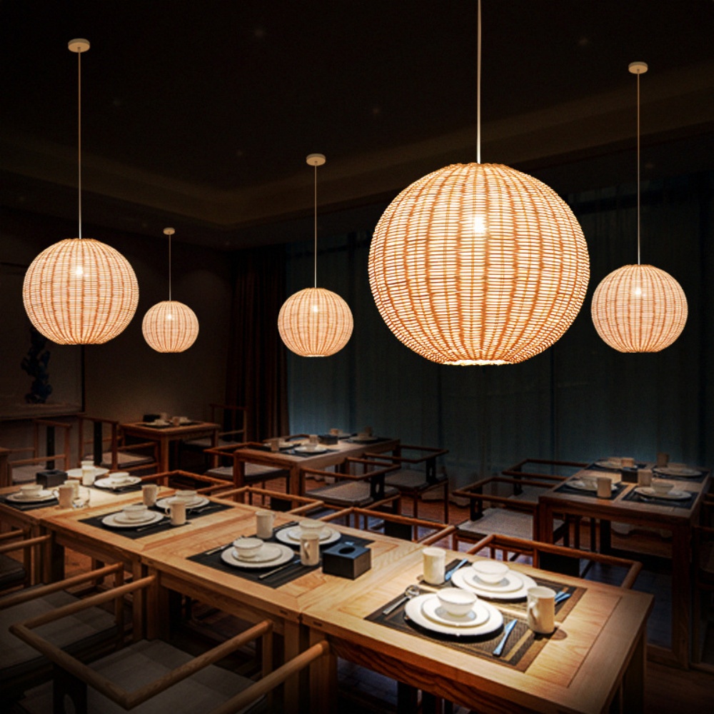 Wabi-sabi Rattan Pendant Light Living Room Staircase Lampshade