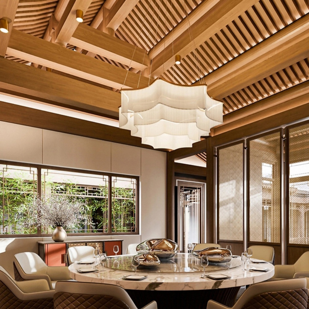 Modern Simple 3-layer Fabric Pendant Light Fan-shaped Cascading Lampshade