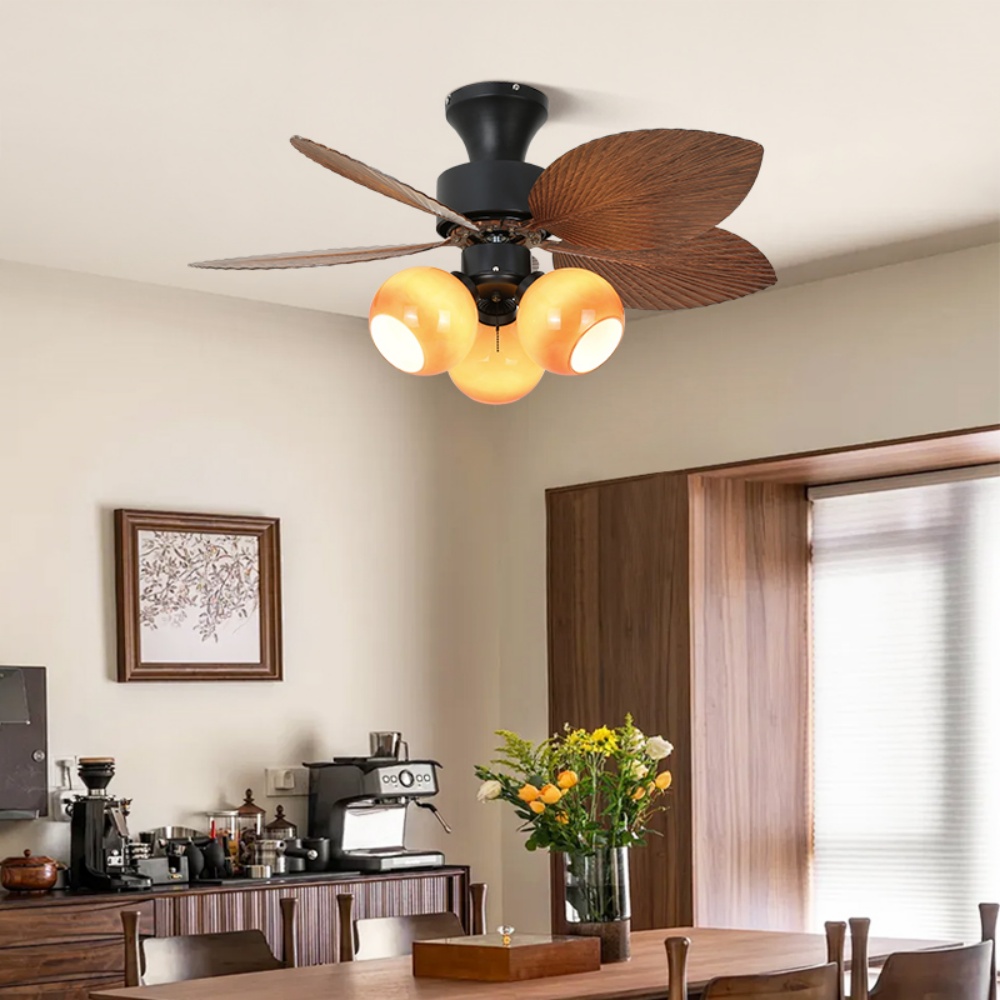 Mid-Century Style Mini Ceiling Fan Light  Dinning Room Bedroom Light Fan All In One