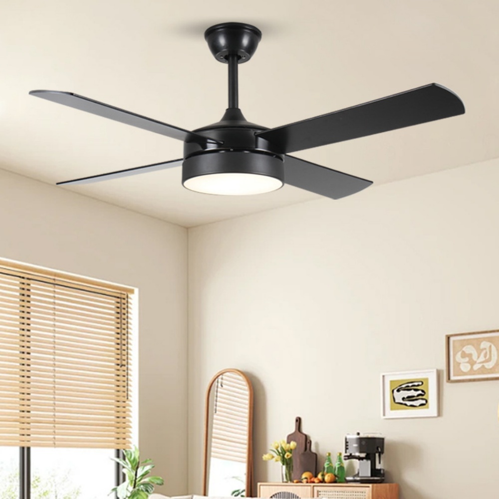 52'' Nordic Bedroom Ceiling Fan Living Room Simple Black Fan Light