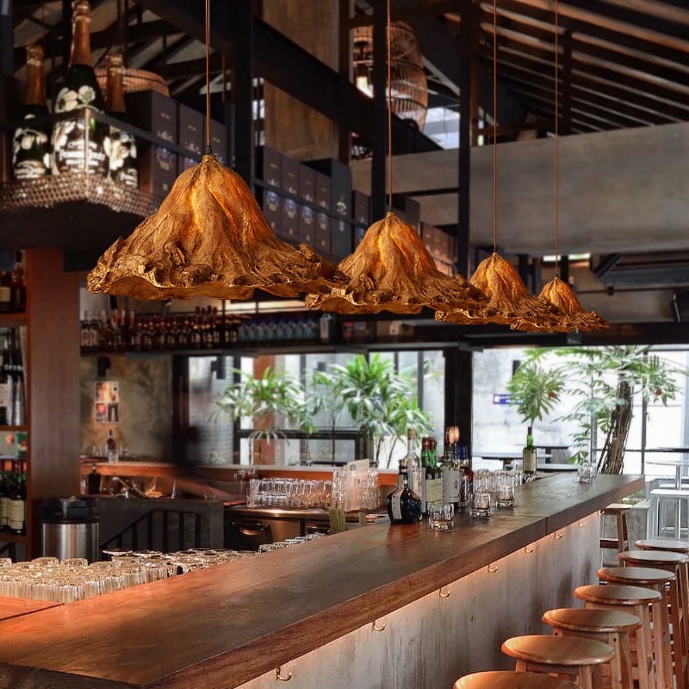 Vintage Lotus Leaf Shaped Resin Wood Color Pendant Light Dining Room Bedroom Chandelier