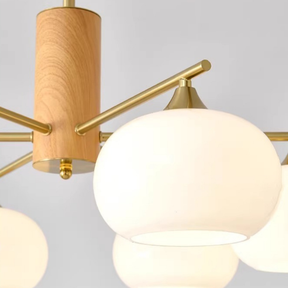 Vintage Brass Pendant Light Living Room 6 Head Glass Chandelier