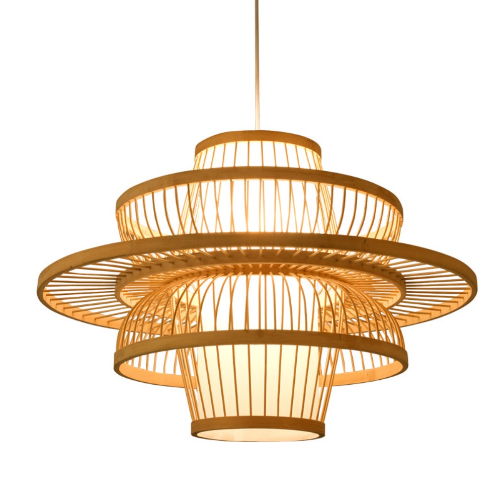 Japanese Bamboo Multi-layer Ring Pendant Light Living Room Dining Table Lampshade