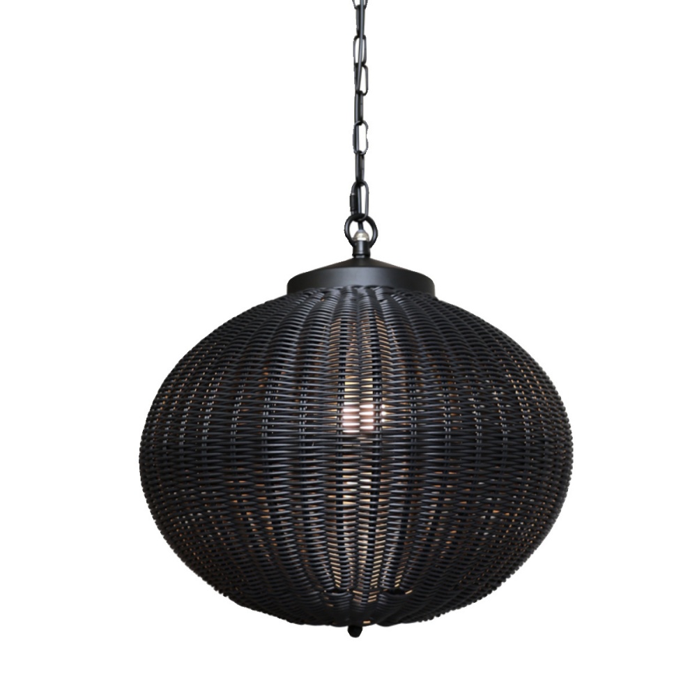 Outdoor Waterproof Black Rattan Pendant Light Garden Balcony Pavilion Landscape Light