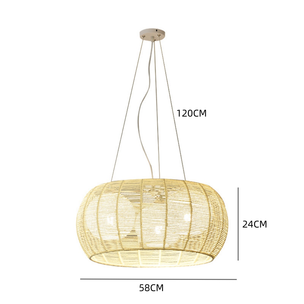 Japanese Style Hemp Rope Pendant Light Bedroom Living Room Round Lampshade