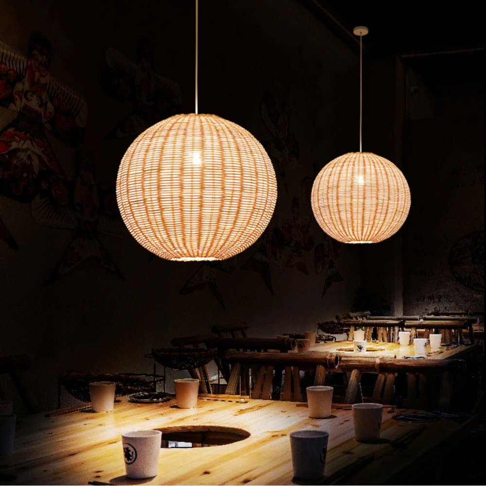 Wabi-sabi Rattan Pendant Light Living Room Staircase Lampshade