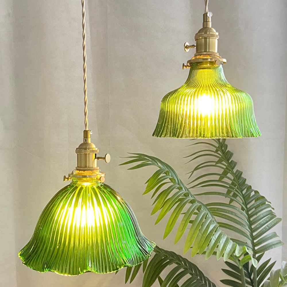 Vintage Green Glass Pendant Light Bedroom Bedside Small Chandelier