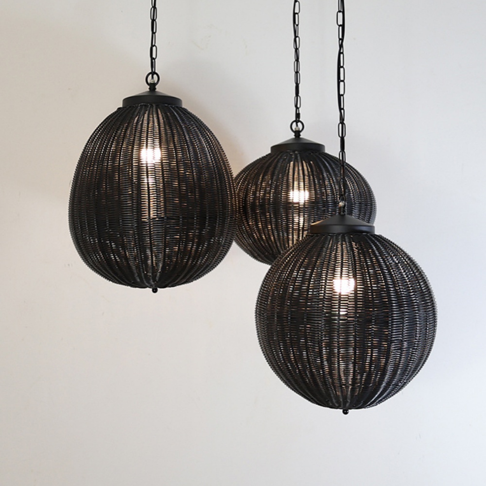 Outdoor Waterproof Black Rattan Pendant Light Garden Balcony Pavilion Landscape Light