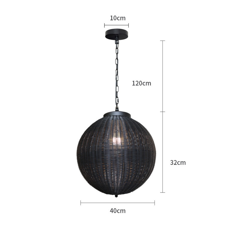 Outdoor Waterproof Black Rattan Pendant Light Garden Balcony Pavilion Landscape Light