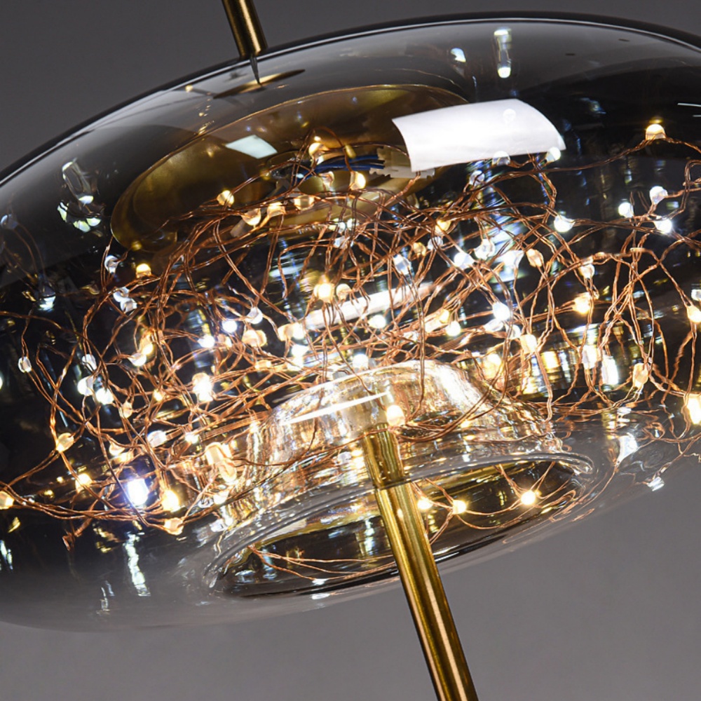 Nordic Kitchen Island Amber Glass Pendant Light Starry Sky 4-Head Chandelier