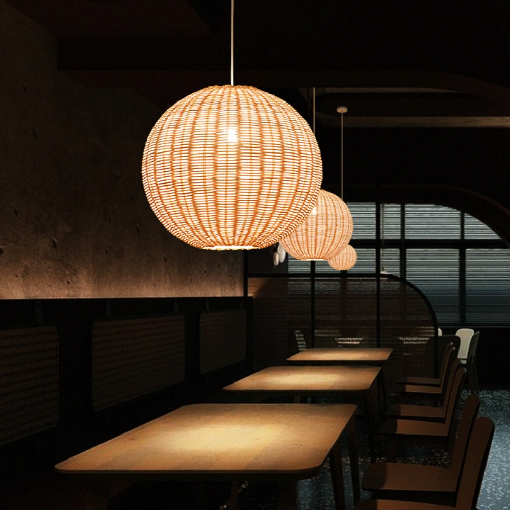 Wabi-sabi Rattan Pendant Light Living Room Staircase Lampshade