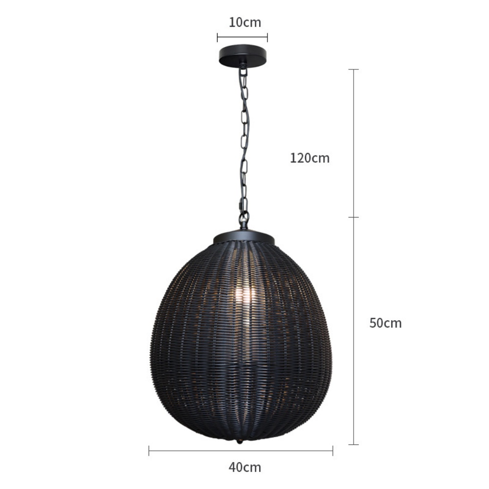 Outdoor Waterproof Black Rattan Pendant Light Garden Balcony Pavilion Landscape Light