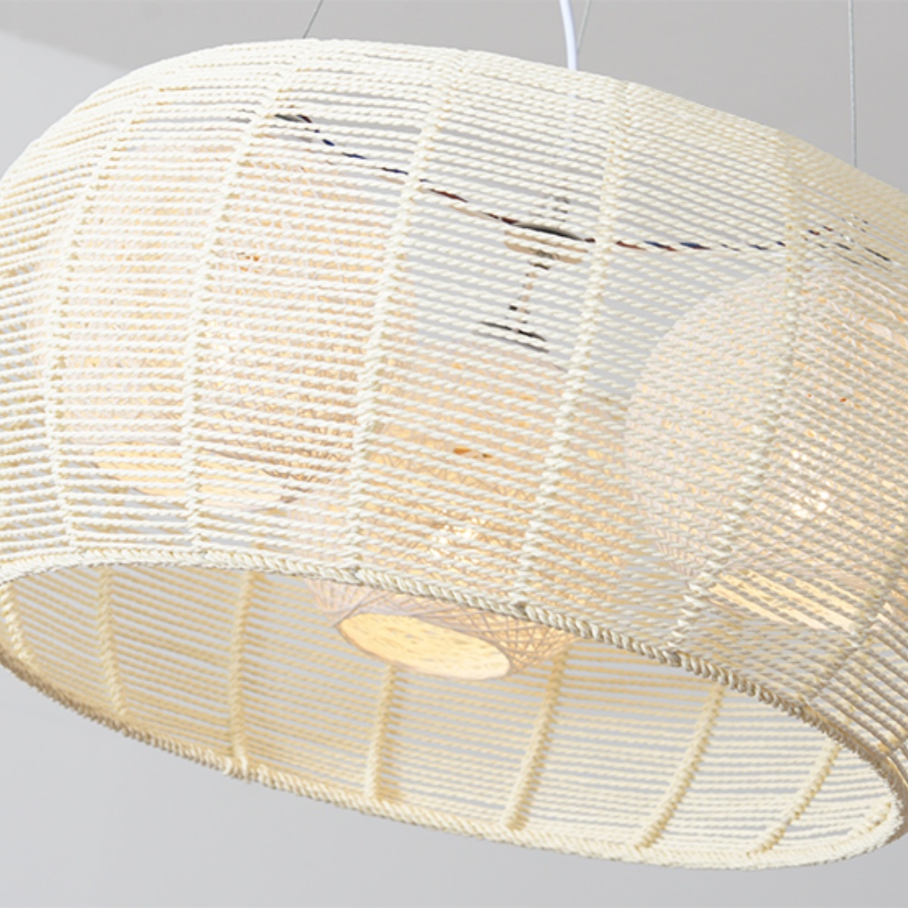 Japanese Style Hemp Rope Pendant Light Bedroom Living Room Round Lampshade