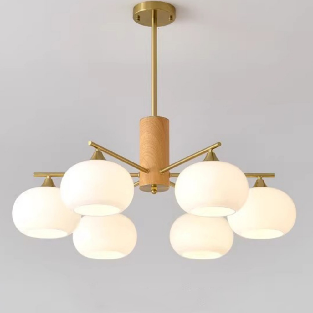 Vintage Brass Pendant Light Living Room 6 Head Glass Chandelier