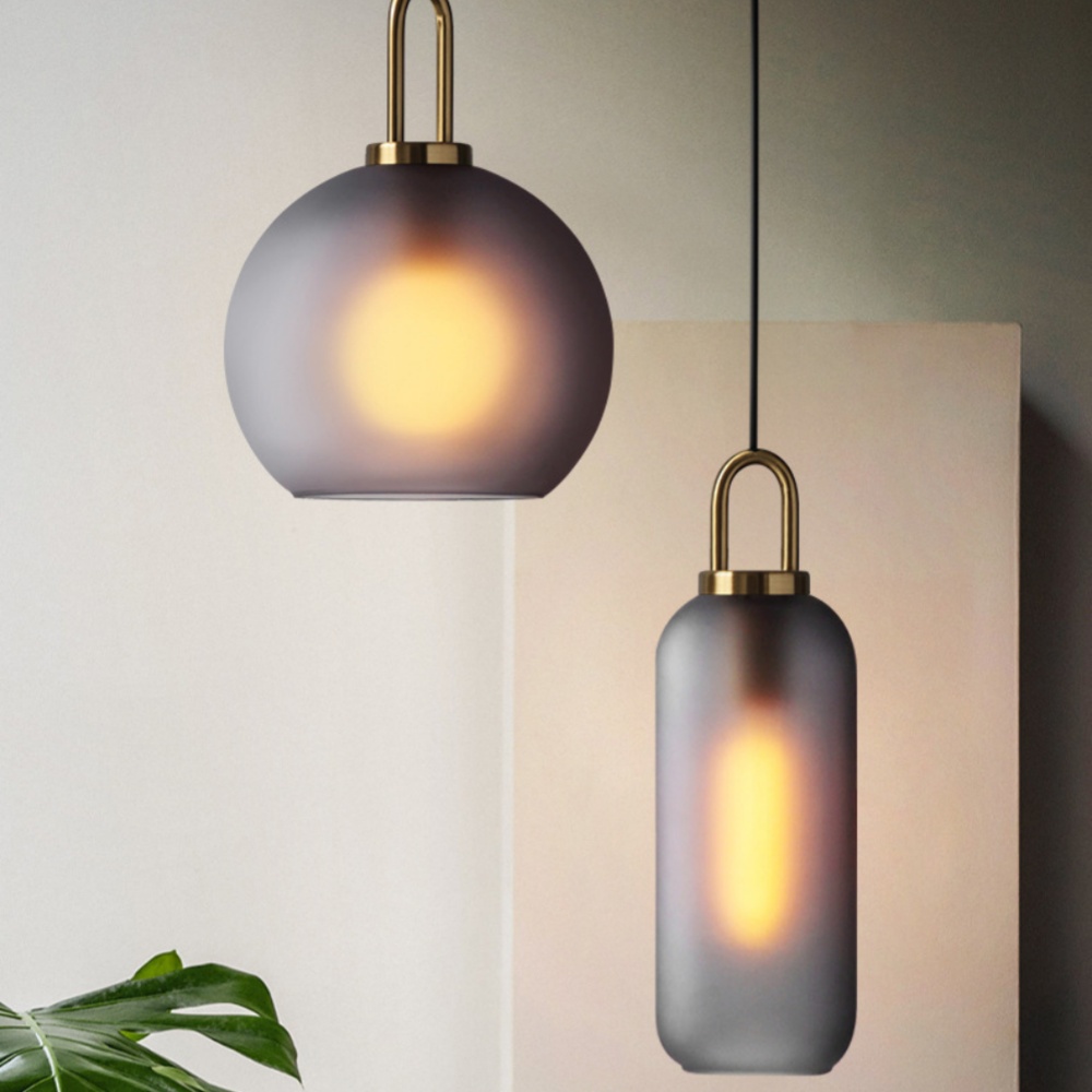 Modern Bedroom Bedside Smoke Grey Lamp Frosted Glass Dining Table Pendant Light