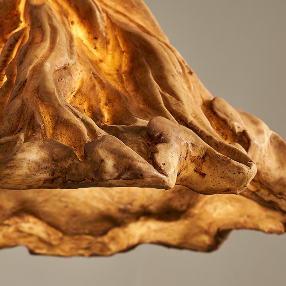 Vintage Lotus Leaf Shaped Resin Wood Color Pendant Light Dining Room Bedroom Chandelier