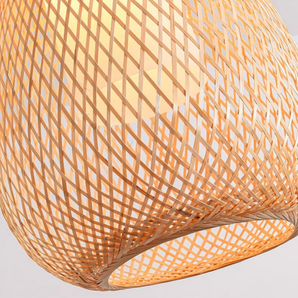 3-Head Pendant Lights Hand-wove Bamboo Lampshade Wabi-sabi Style Dining Room Lamp