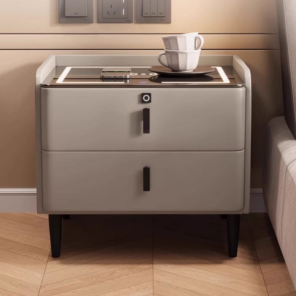 Smart Bedside Table Multifunctional Cabinet With Light Wireless Charging Speaker Fingerprint Unlocking