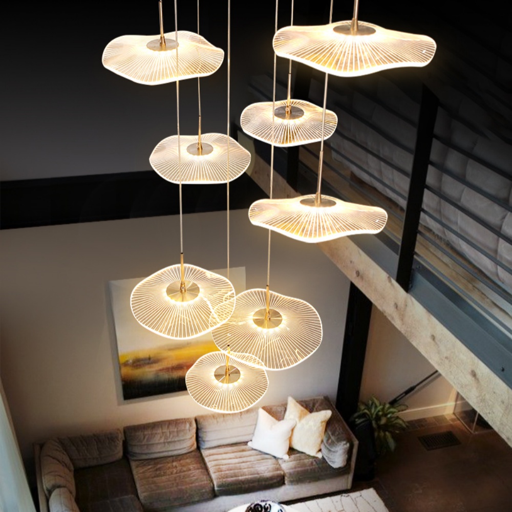 Modern Duplex Pendant Light Lotus Leaf Shaped Living Room Villa Staircase Chandelier