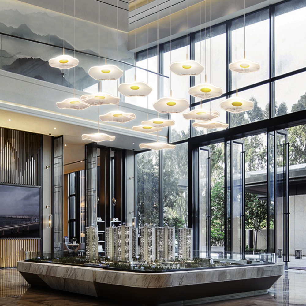 Modern Duplex Pendant Light Lotus Leaf Shaped Living Room Villa Staircase Chandelier