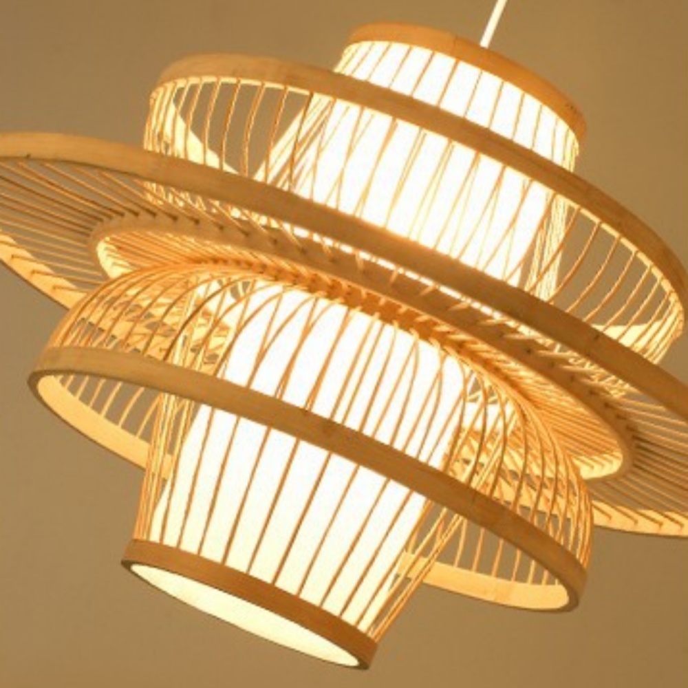 Japanese Bamboo Multi-layer Ring Pendant Light Living Room Dining Table Lampshade