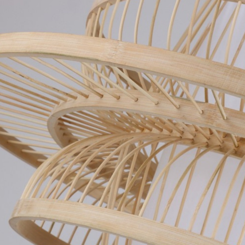 Japanese Bamboo Multi-layer Ring Pendant Light Living Room Dining Table Lampshade