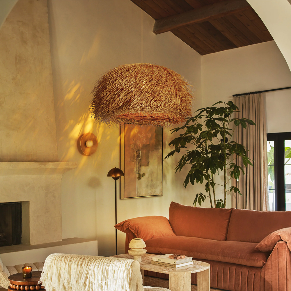 Wabi-sabi Style Rattan Brown Chandelier Dining Room Pendant Light