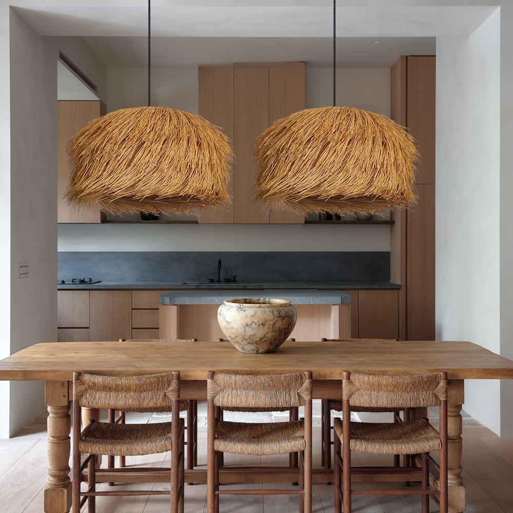 Wabi-sabi Style Rattan Brown Chandelier Dining Room Pendant Light