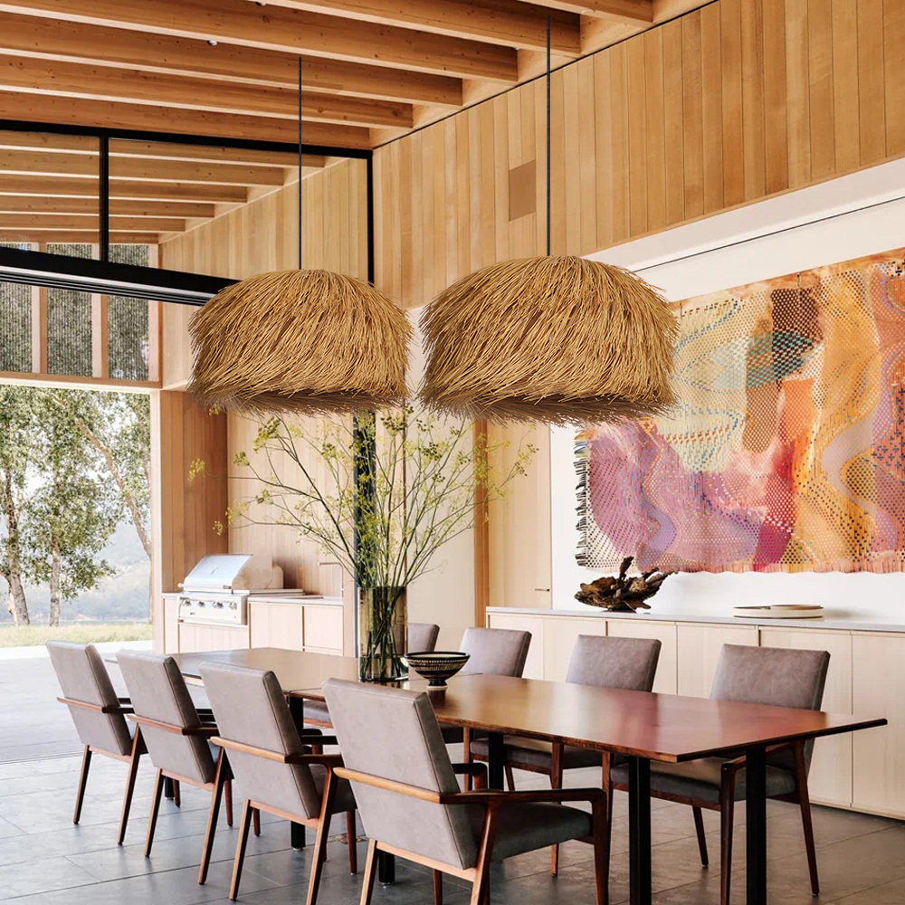 Wabi-sabi Style Rattan Brown Chandelier Dining Room Pendant Light