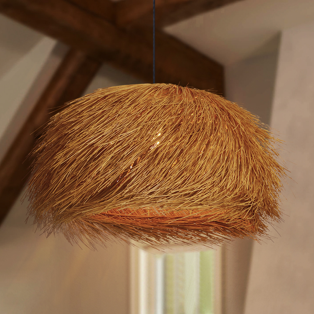 Wabi-sabi Style Rattan Brown Chandelier Dining Room Pendant Light