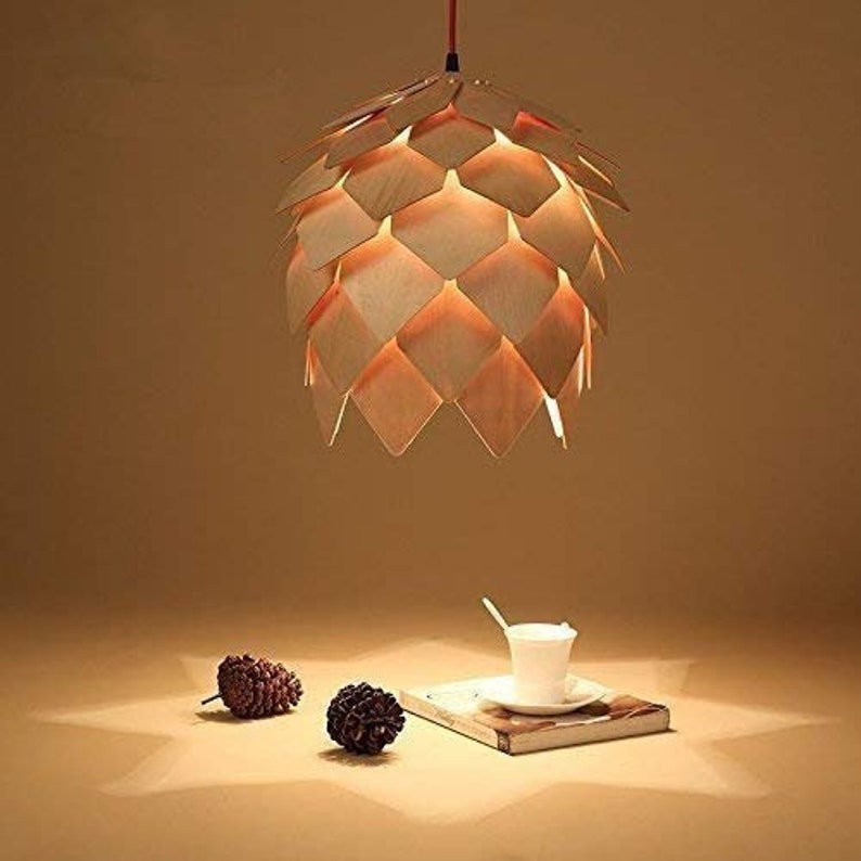 Wood Pine Cone DIY Pendant Nordic Wooden Chandelier Handcraft Ceiling Lampshade