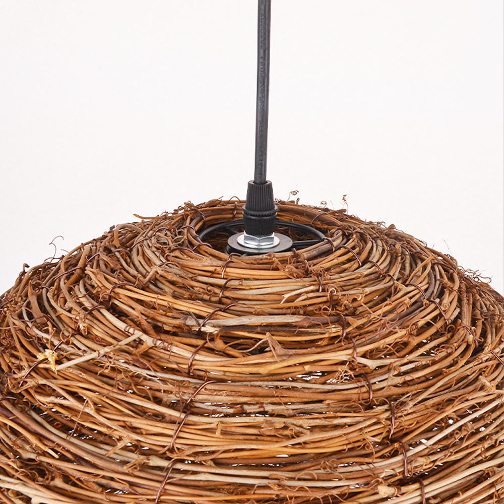 Wabi-sabi Style Rattan Woven Chandelier Creative Bird's Nest Lampshade