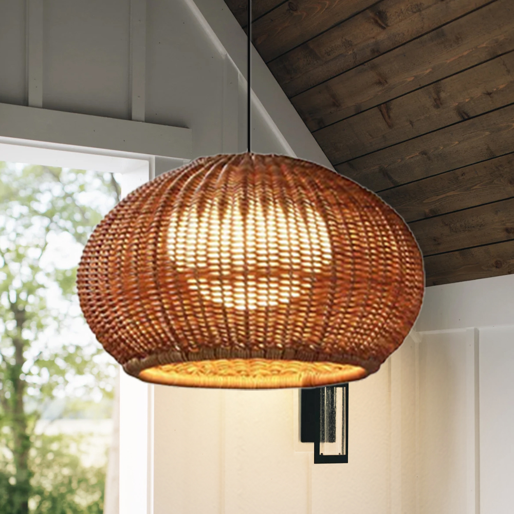 Outdoor Waterproof Restaurant Hand-woven Rattan Chandelier