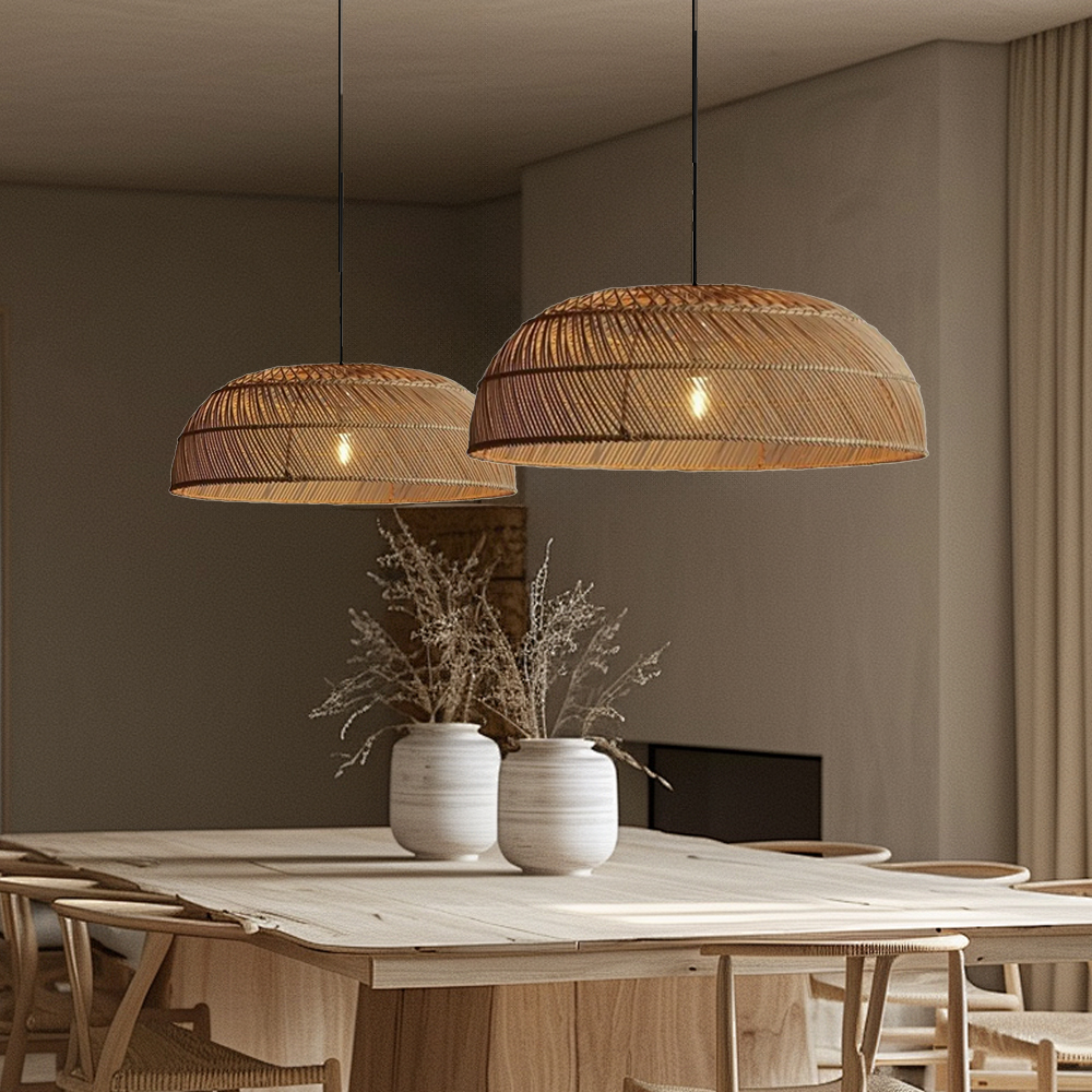Wabi-sabi Hand-woven Rattan Lampshade Living Room Pendant Light