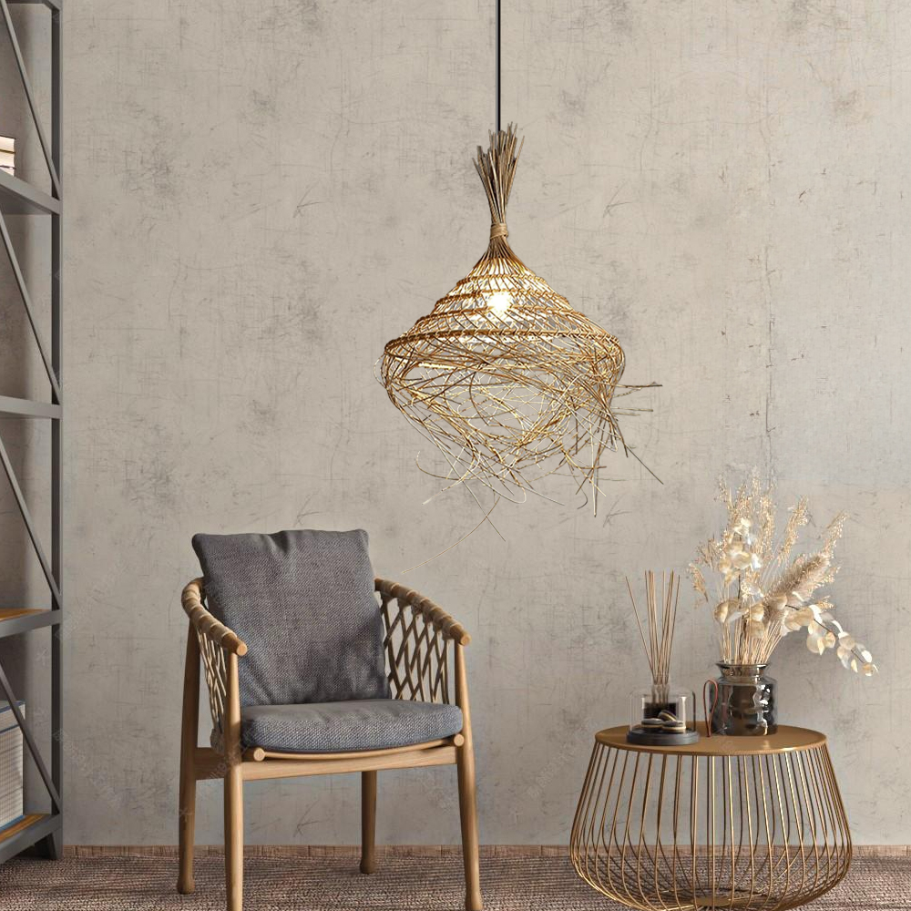 Wabi-sabi Hand-woven Rattan pendant Light For  Living Room 