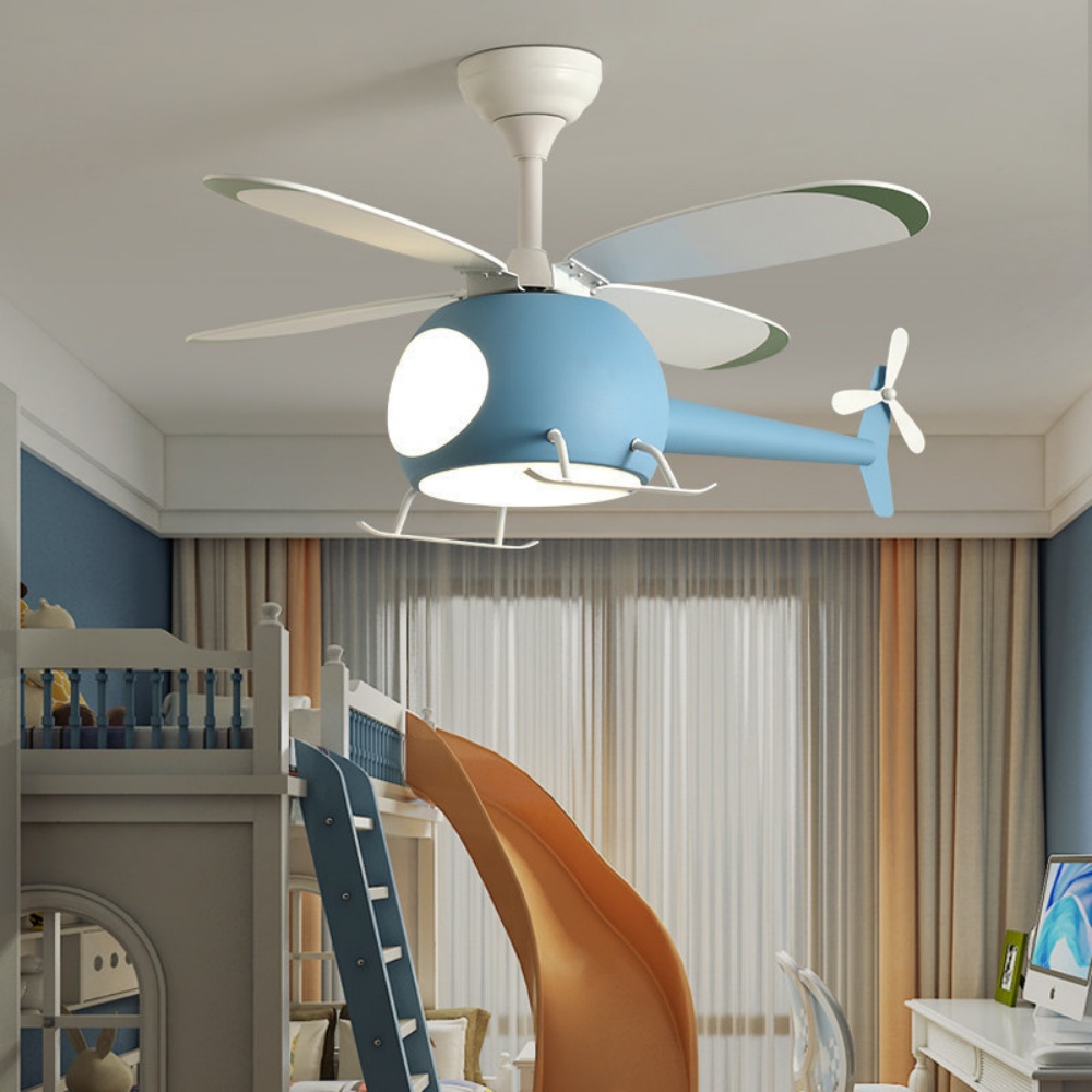 Children's Bedroom Cartoon Helicopter Smart Ceiling Fan Lamp