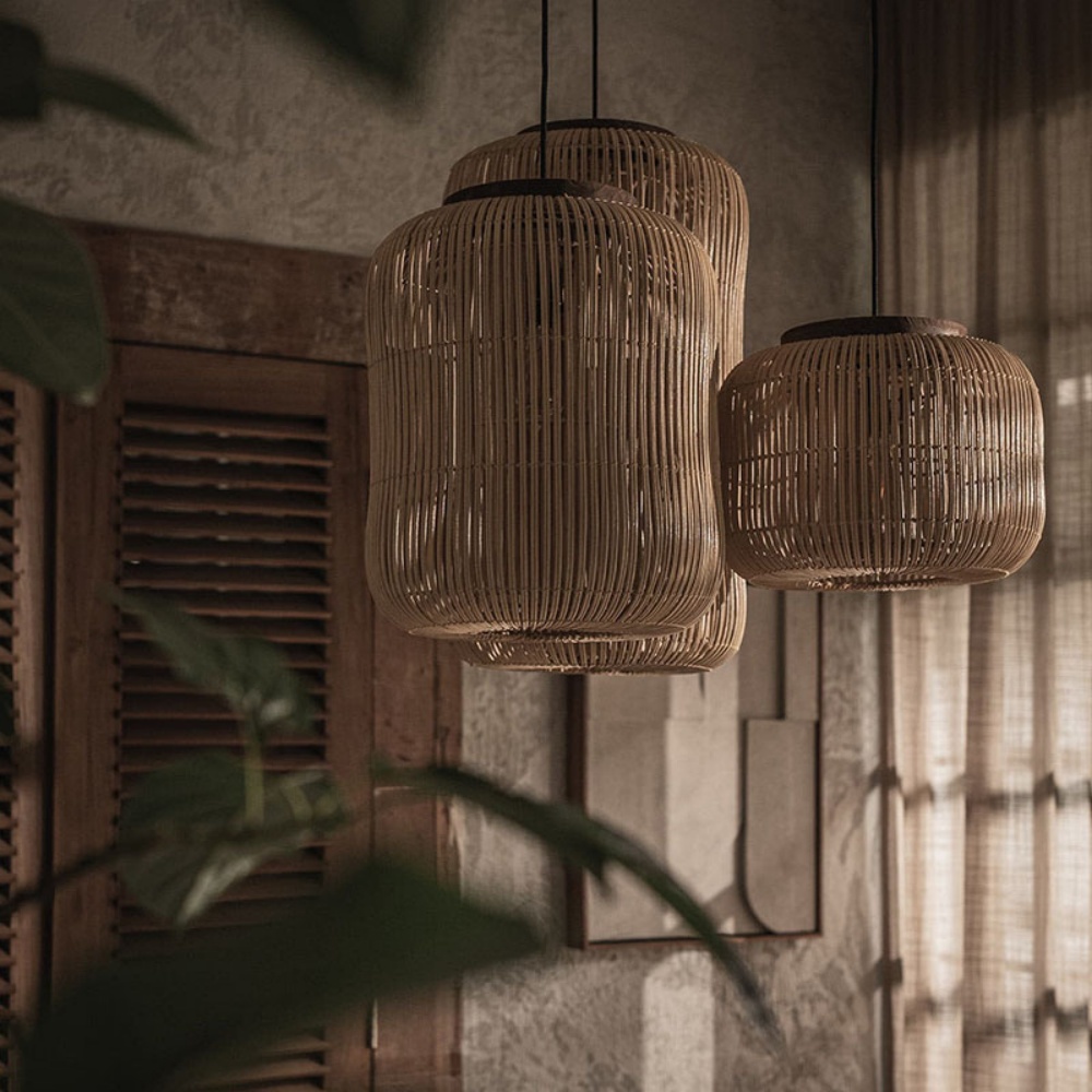 Wabi-sabi Hand-woven Rattan Cylindrical Pendant Light