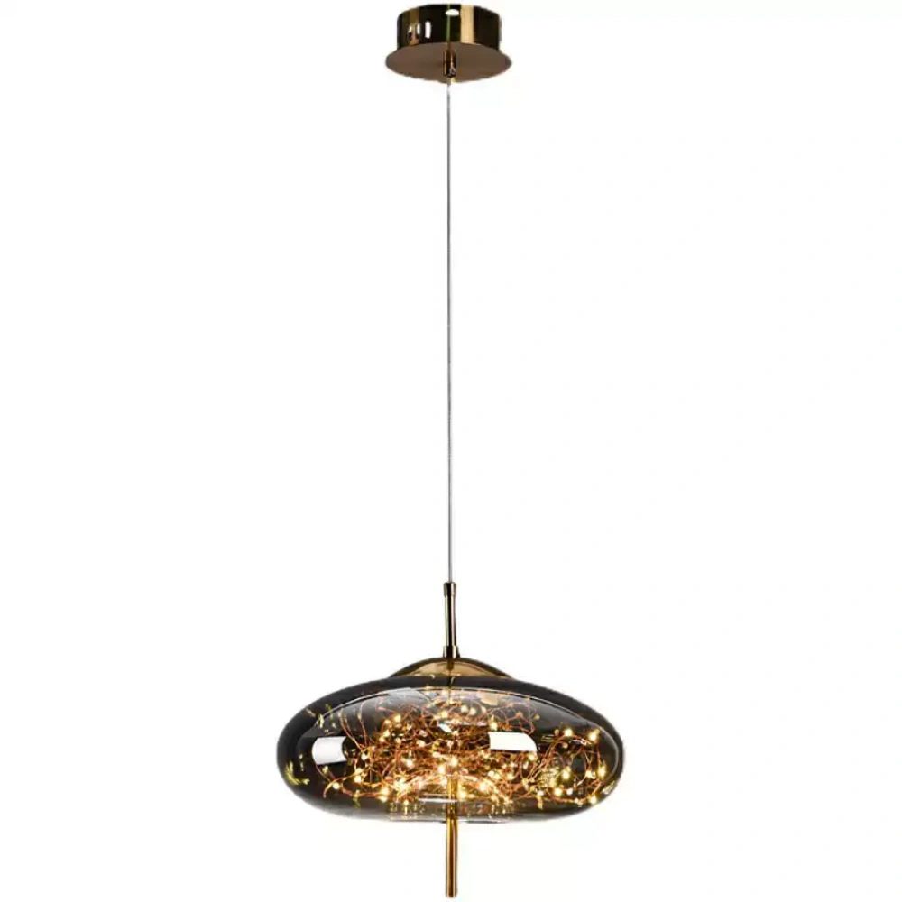 Nordic Kitchen Island Amber Glass Pendant Light Starry Sky 4-Head Chandelier