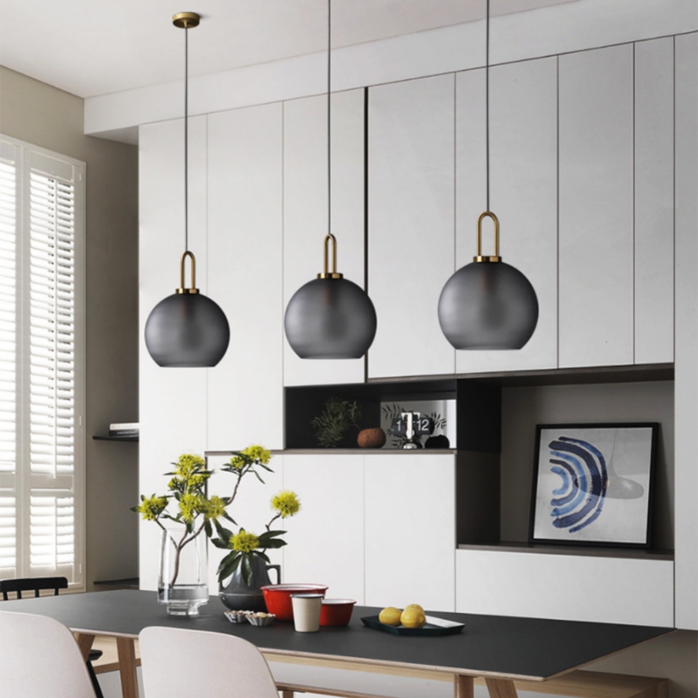 Modern Bedroom Bedside Smoke Grey Lamp Frosted Glass Dining Table Pendant Light
