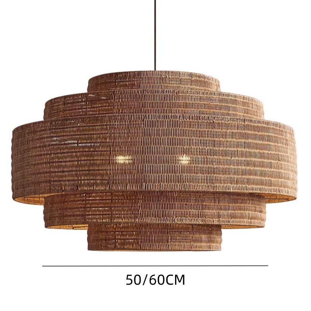 Wabi-sabi Style Living Room Pendant Light Brown Multi-layer Hand-woven Rattan Lamp