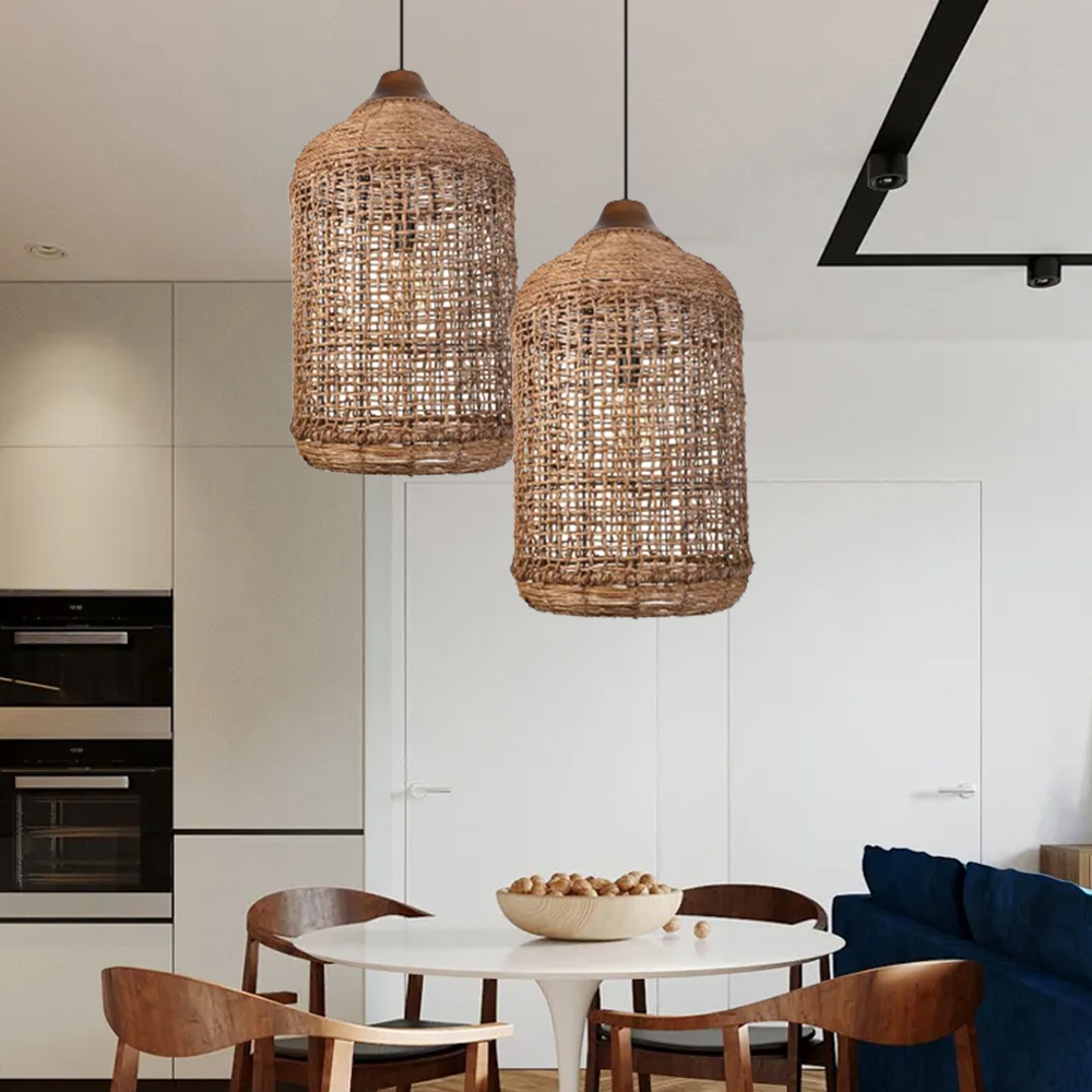 Oversize Rattan Pendant Light Kitchen Island Woven Cage Lampshade