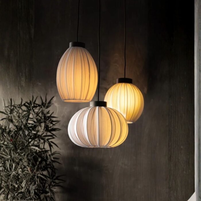 Wabi-Sabi Pleated Fabric Pendant Light Minimalist Linen Hanging Lamp for Bedroom & Dining Room