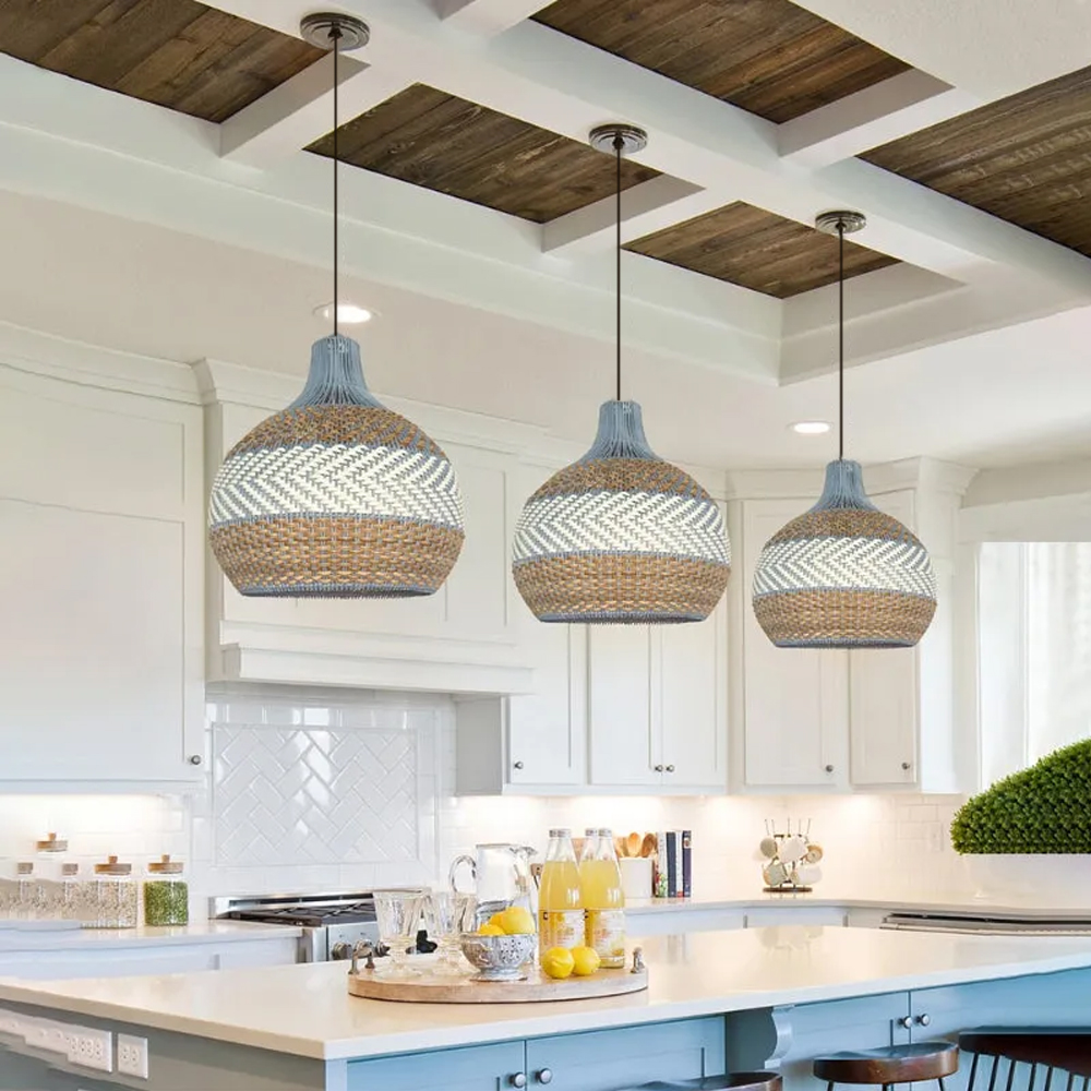 Handwoven Blue Rattan Pendant Light