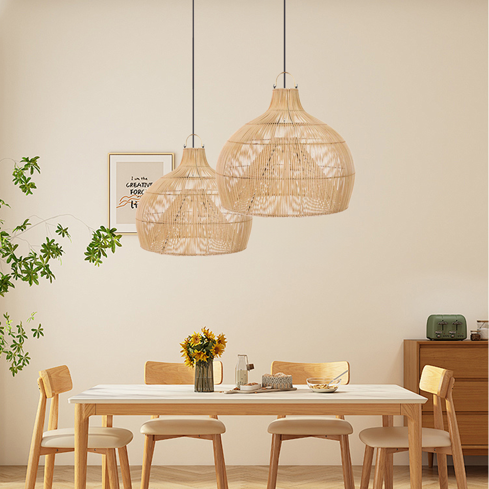 Classic Style  Rattan Lantern Pendant Light Restaurant Art Lampshade