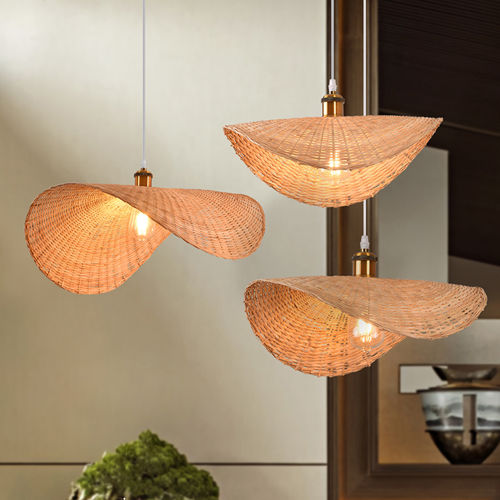 Handmade Bamboo Wicker Straw Hat Pendant Light Shade