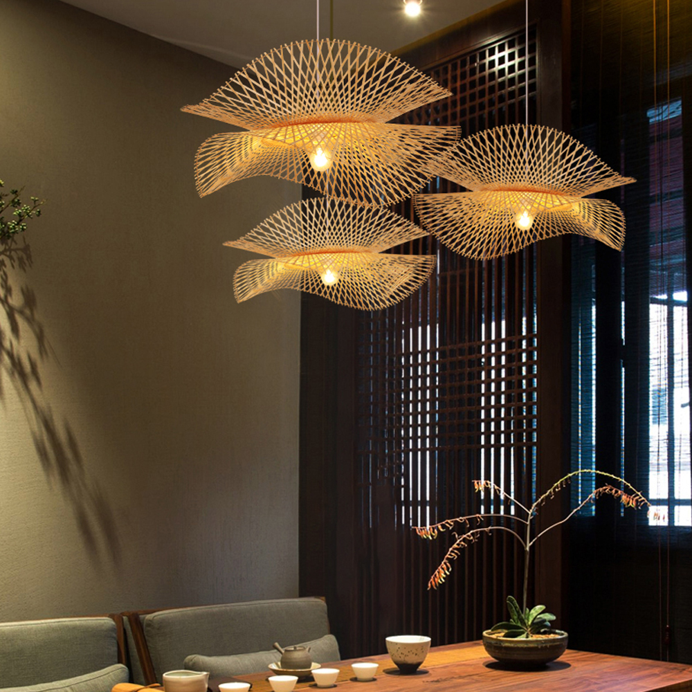 Lotus Leaf Bamboo Pendant Light  Restaurant Hotel Lampshade