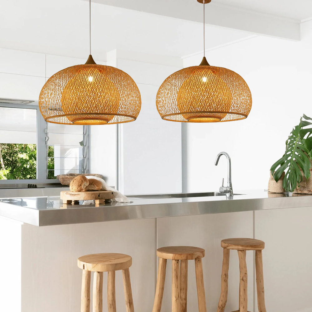Japanese Classic Natural Bamboo Woven Pendant Light is Suitable for Dining Room