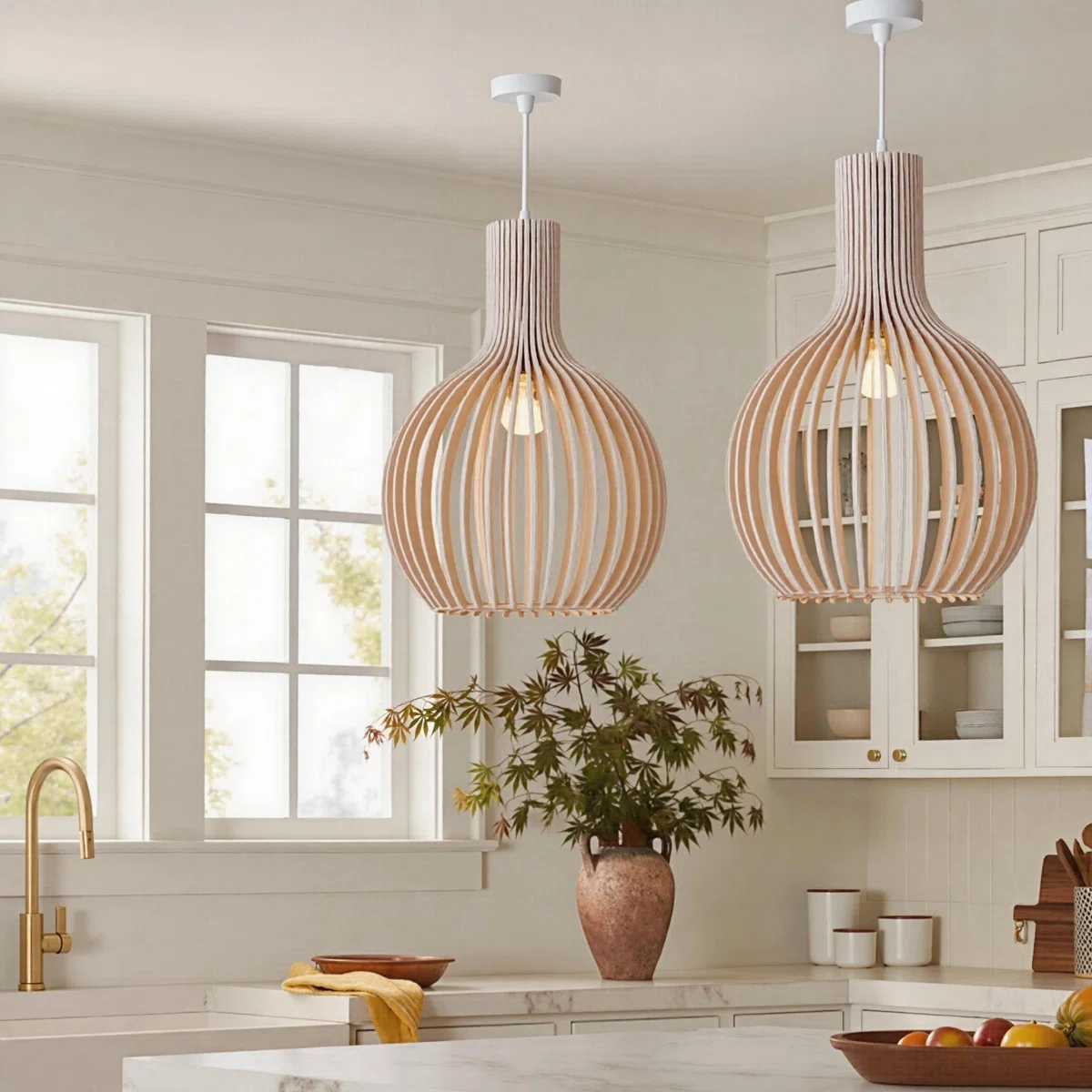 Living Room Wood Birdcage Pendant Light Dining Room Kitchen Chandelier